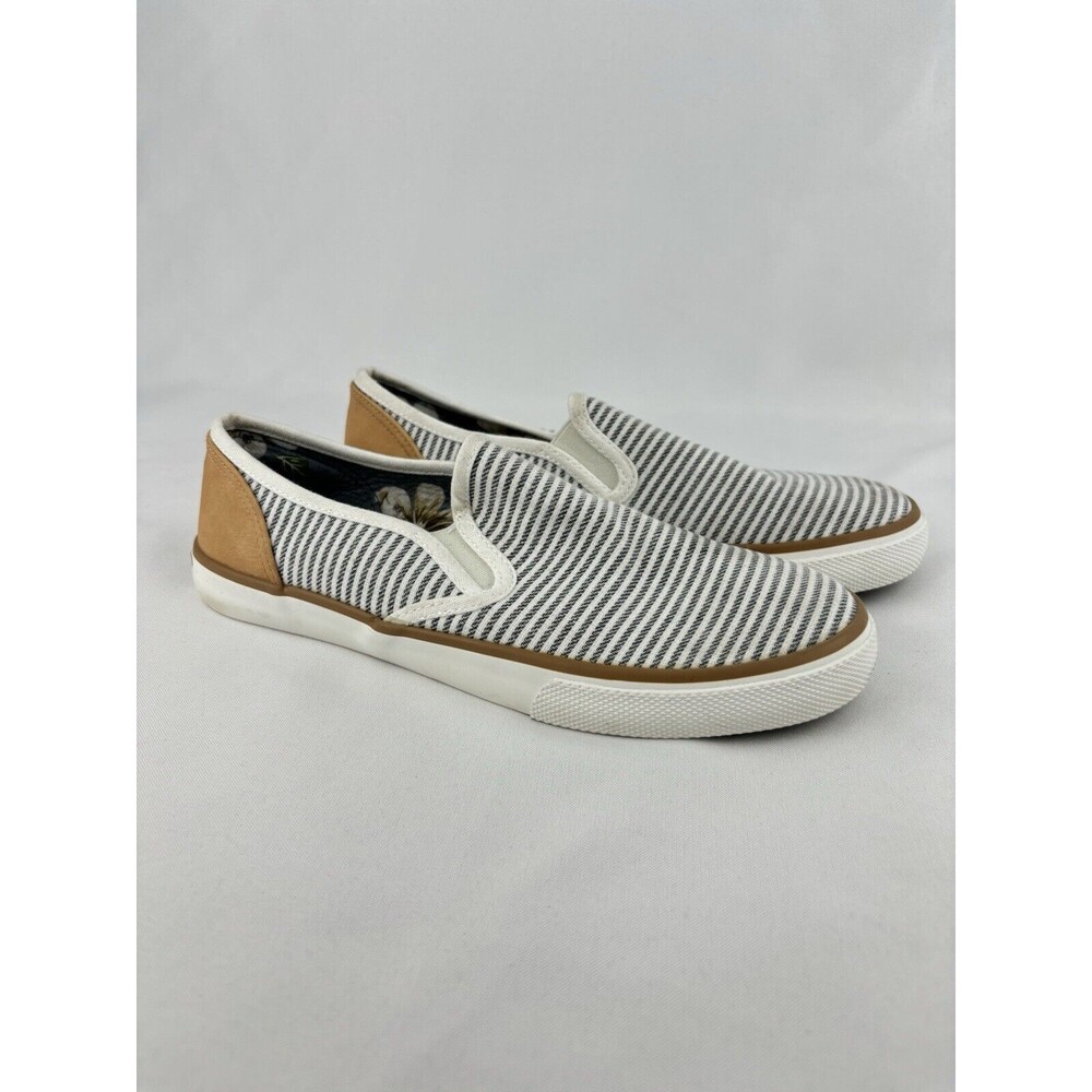 Margaritaville Womens Blue Striped Canvas Slip On Shoes Loafers Sneakers Sz 7.5